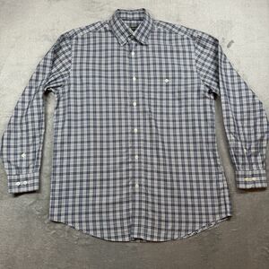 Orvis Button Down Shirt Men’s Large Blue White Plaid Cotton Long Sleeve Casual